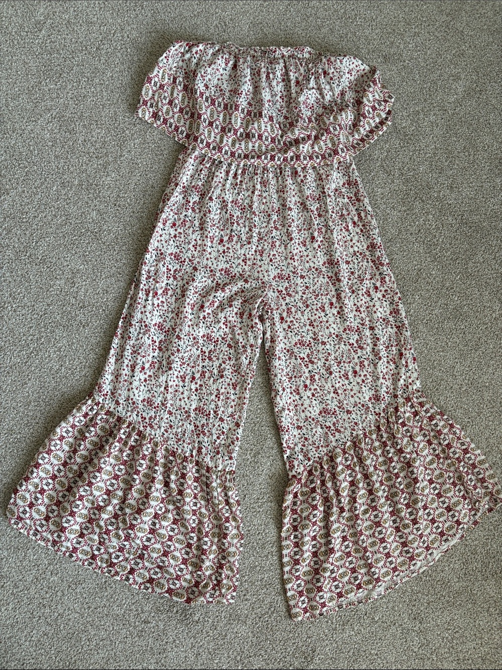 Japna Floral Off-Shoulder Jumpsuit Wide Leg Ruffle M